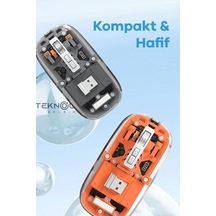 Bluetooth Usb Çift Modlu Sessiz Mouse, Şeffaf Mıknatıslı Kapaklı, Type-c Şarjlı, Dpi Ayarlı, Kablosuz 10m Çekim Mesafeli, Masaüstü Kısayol Tuşlu, Taşınabilir Şarjlı Mouse Turuncu Lisinya