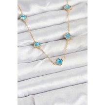 316l Çelik Zincir Gold Renk Buz Mavisi Baby Boy Yonca Kadın Kolye - Özel Seri Bzsurn011288 altın