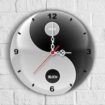 Kişiye Özel Yin Yang Tasarımlı Ahşap Duvar Saati 30 Cm. - 2 Çok Renkli