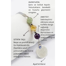 Doğal Taşlı Metal Ayetel Kürsi Dualı Araba Dikiz Ayna Süsü, Ameti
