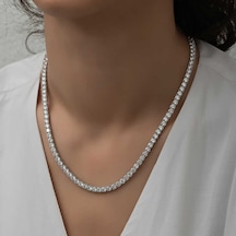 Kenpazar Gümüş 3 Mm Beyaz Taşlı Su Yolu Kadın Kolye Çok Renkli