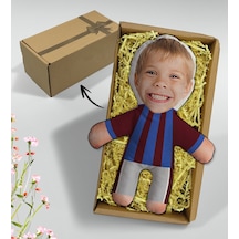 BK Gift Kutusunda Kişiye Özel Fotoğraflı Çocuk Bordo-Mavi Futbolcu Bebek Yastık – Doğum Gününe