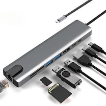 Usb-c Çoklayıcı - Hdtv Çok Fonksiyonlu 8 Port Çevirici Adaptör Yd