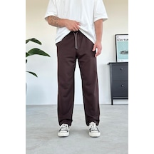 Kahverengi Beli Lastik Detay Gabardin Baggy Pantolon Kahverengi
