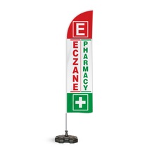 Eczane Pharmacy Yönlendirme Tanıtım ve Reklam Yelken Bayragı Kırmızı Logolu