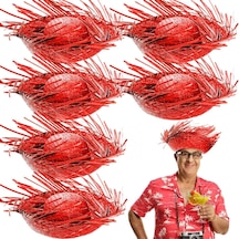 Tropikal Parti Kırmızı Hasır Hawaii Şapkası 13x36 Cm 2 Yaş Mavi