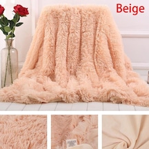 Yumuşak Taklit Kürk Mercan Polar Battaniye Kış Sıcak Bulanık Tüylü Kabarık Battaniye Kapak Lüks Peluş Bulanık Yatak Örtüsü Battaniye Yatak Bej