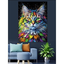 Ahşap Tablo Renkli Saykodelik Kedi Yüzü