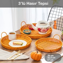 Porsima 710-a Yuvarlak 3'lü Hasır Tepsi Dekoratif Sunum Tepsisi