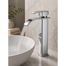 Krom Şelale Lavabo Bataryası Uzun Çanak Lavabo Musluğu Modern Çift Su Girişli Banyo Armatürü Paslanmaz Faucet Siyah