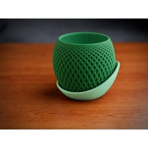 3d Baskı Küre Saksı - Kafes Dokulu İki Parçalı Dekoratif Saksı - Yeşil-mint