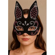Siyah Renk Kırmızı Beyaz Simli Siyah Süet Kaplama Tavşan Maskesi 18x16 Cm - Parti Gözlüğü & Maske 0 - 99