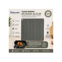 1 Adet 16x16 Cm Gri Yıldız Desenli Silikon Tencere Altlığı, Isıya Dayanıklı Kaymaz Nihale, Airfryer Pişirme Matı, Çok Amaçlı Silikon Mutfak Altlığı Diğer