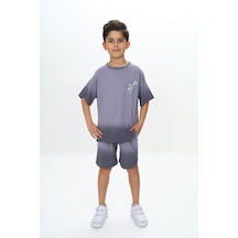 Toontoy Kids Toontoy Erkek Çocuk Yıkama Efektli Baskılı Şortlu Takım Gri