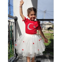 Novy Baby Novy-23 Nisan Türk Bayraklı Omuz Fırfırlı KızÇocuk Tişört 2-9 Yaş