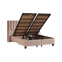 Hades Lüks Baza Ve Başlık Seti 160x200 Cm Çift Kişilik Baza Ve Başlık Takımı Krem Özel Kumaş