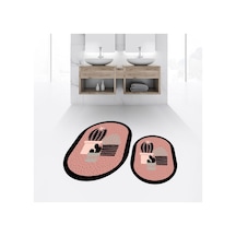 Buççin Online Mağaza Dijital Baskılı Kaymaz Taban Yıkanabilir Oval İkili Banyo Paspas Klozet Takımı, V-o-klozet-22-pembe, Çok Renkli