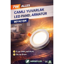 7w Camlı Yuvarlak Led Panel Armatür Beyaz Beyaz