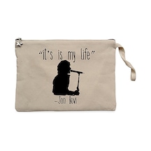 Bon Jovi It's My Life Krem Clutch Astarlı Cüzdan / El Çantası Krem