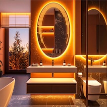 Elliptika Amber Led'li Lazer Kumlamalı Lavabo & Banyo Aynası Dokunmatik Sensörlü 100 X 60 Turuncu