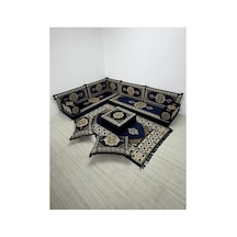 Güneş Modeli Lacivert Otantik Şark Köşesi Takımı L Set - Geleneksel Yer Minderi Seti 10 Cm Minder Kalınlığı 13 Parça