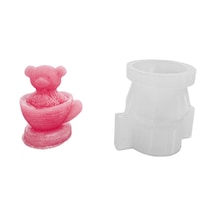 Tahtakale Toptancı Silikon 3d Fincan İçine Oturmuş Kalpli Ayıcık Mum Kalıbı