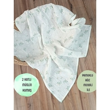 2 Katlı Müslin Kız Erkek Bebek Battaniyesi Oeko-texli %100 Pamuklu Desenli Puset Örtüsü Yenidoğan Yeşil