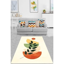 Pelangi Bohem İskandinav Tarz Yapraklı Geometrik Yıkanabilir Kaymaz Taban Leke Tutmaz Salon Halısı Yoluk, Yeşil-tu Diğer