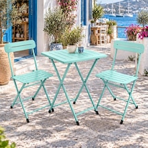 Katlanır Metal Balkon Bahçe Bistro Masa Sandalye Seti 2 Kişilik 1 Masa 2 Sandalye Mint Yeşili 1639 Turkuaz