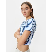 Koton Crop Tişört Slim Fit Ribanalı Kısa Kollu Bisiklet Yaka Lacivert Çizgili 4sal10210ık 4SAL10210IK7S0 Lacivert