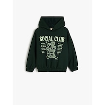 Koton Kapşonlu Slogan Baskılı Uzun Kollu Pamuklu Sweatshirt Yeşil 5wkg10655ak Yeşil