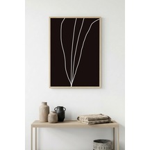 Doğal Ahşap Çerçeveli Minimal Yaprak Desenli Tablo - Siyah Beyaz Huhu1083