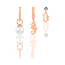 Söğütlü Silver Gümüş Rose İncili Deniz Temalı Kombin Üçlü Küpe Seti