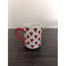 El Yapımı Kalp Desenli 300ml Kupa Seramik Bardak Hand Made Beyaz - Çok Renkli