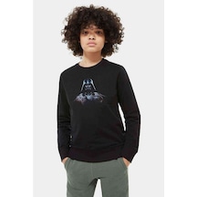 Tshirthane Dart Vaderson Baskılı Unisex Çocuk Siyah Sweatshirt Siyah