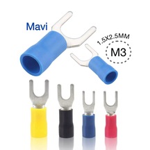 İzoleli Çatal Kablo Pabucu 1.5x2.5mm M3 Mavi 100 Adet