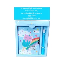 48 Sayfalı Çizgili Desenli Sayfalar 13x18 Cm Defter Ebatı Mavi Mürekkepli Jel Kalem Özel Kutulu 15