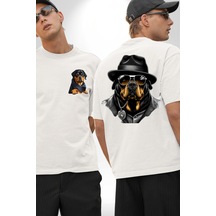 Mafya Rottweiler Beyaz Oversize Unisex Ön Ve Sırt Baskılı Tişört Beyaz
