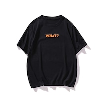 Unisex Siyah Oversize Why Baskılı Örme T-shirt Siyah