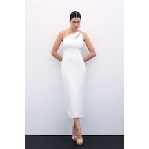 Sateen Aksesuar Detaylı Elbise - Ekru-135810 Ekru