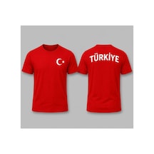 Herkesemoda Ay Yıldız Baskı Detaylı Basic T-shirt Kırmızı