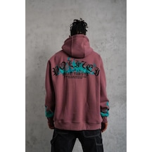 Erkek 3 İplik İçi Pamuklu Alev Baskılı Kapüşonlu Hoodie Sweatshirt - Gül Kurusu Gülkurusu