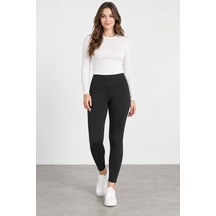 Bihan Store Kadın Beli Kemerli Çelik Triko Tayt Esnek Ve Rahat Kesim W27-1110 - Siyah
