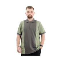 Mode Xl Büyük Beden Erkek T-shirt Polo Yaka Renk Bloklu U24327 Haki Haki