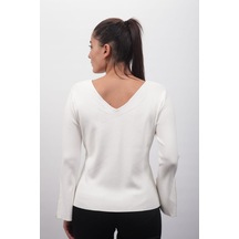 Sude Kadın İthal Swarovski Taş İşlemeli Beyaz Triko Bluz 2054