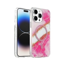 Onegif Apple iPhone Uyumlu 15 Pro Max Lotus Simli Magsafe Kapak - Pembe Diğer