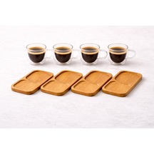 Çift Katmanlı 4'lü Espresso Cam Bardak Seti 80 Ml & Tabak 4 Lü Set Borosilikat Cam, Isı Yalıtımı, Bulaşık Makinesi Uyumlu, Türk Kahvesi Ristretto Macchiato İçin çok renkli
