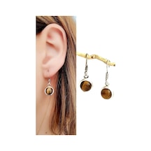 Kaplan Gözü Taşlı 925 Ayar Gümüş Küpe