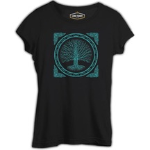 Druidic Yggdrasil - Hayat Ağacı Siyah Kadın Tshirt 001