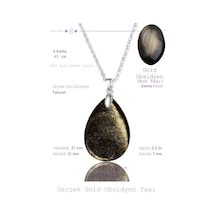 Erilsa Sertifikalı Damla Model Gold Obsidyen Taşı Kolye Gümüş Aparatlı Çok Renkli